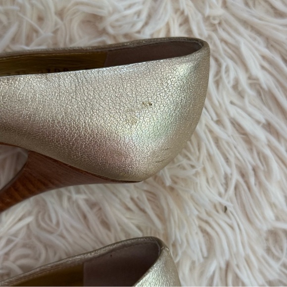 Giuseppe Zanotti Peep Toe Gold Black Patent leather Stiletto Pump SZ 37.5 B sexy - Picture 7 of 13